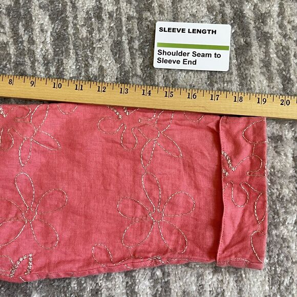 Tweeds Linen Henley Button-Up Shirt Women Size 1X Pink Floral Embroidery - Picture 12 of 13